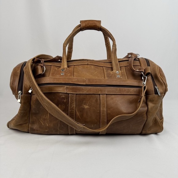 The Unbranded Brand Other - Vtg Tan Leather Duffle Bag Travel Weekender Gym Luggage Side Grab Handles 22"